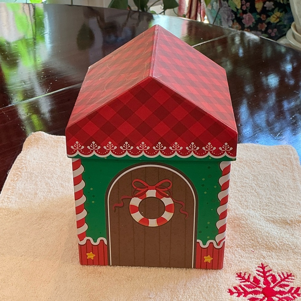 Festive Holiday House Box with Red and Green Accents